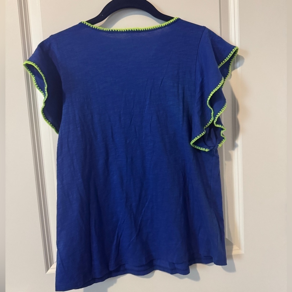 NWOT Lilly Pulitzer Size Small Top Blue with Lime Green Short Sleeve - Picture 3 of 3